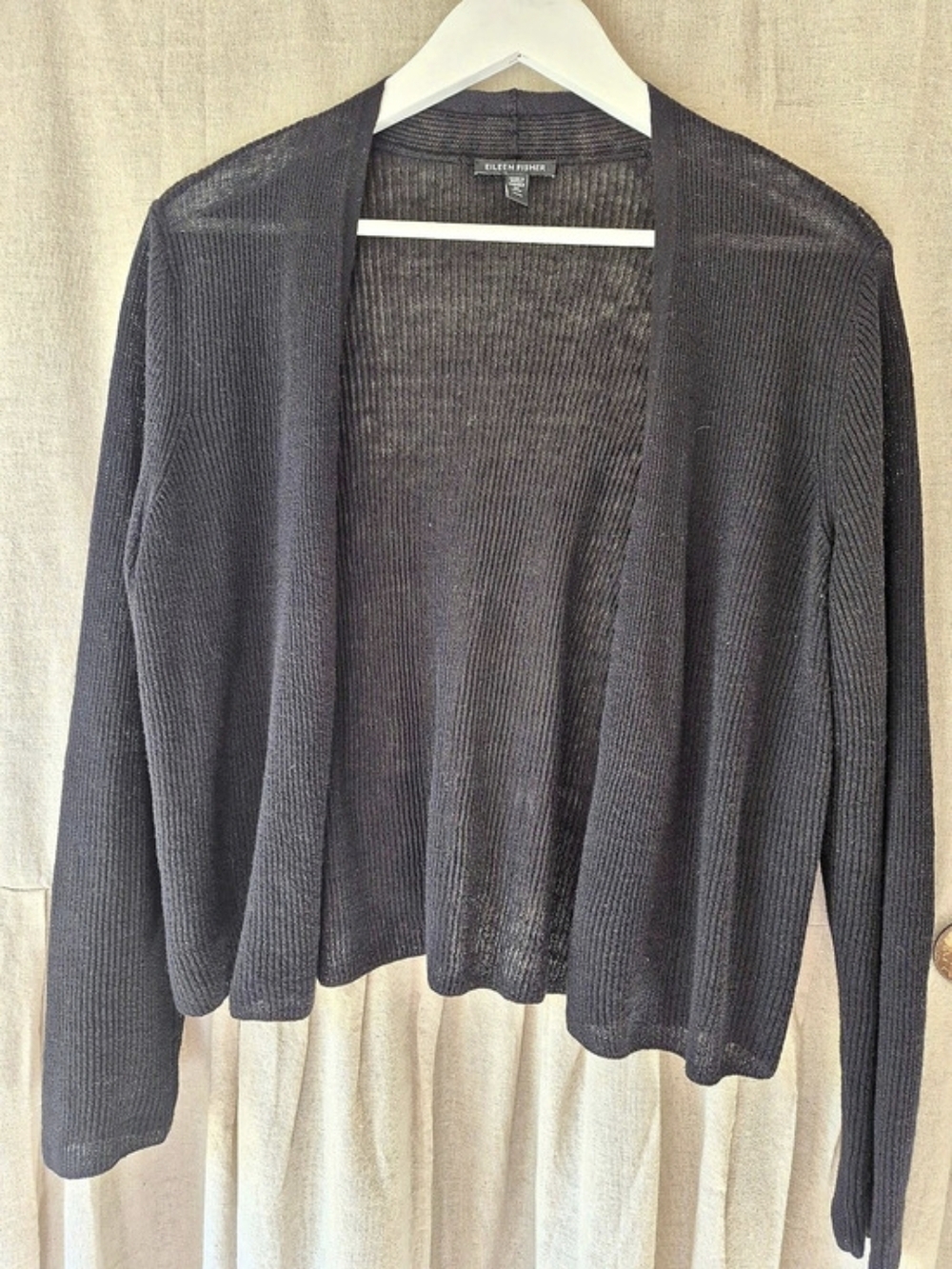 EILEEN FISHER Organic Linen Cotton Open Front Cardigan Black Medium